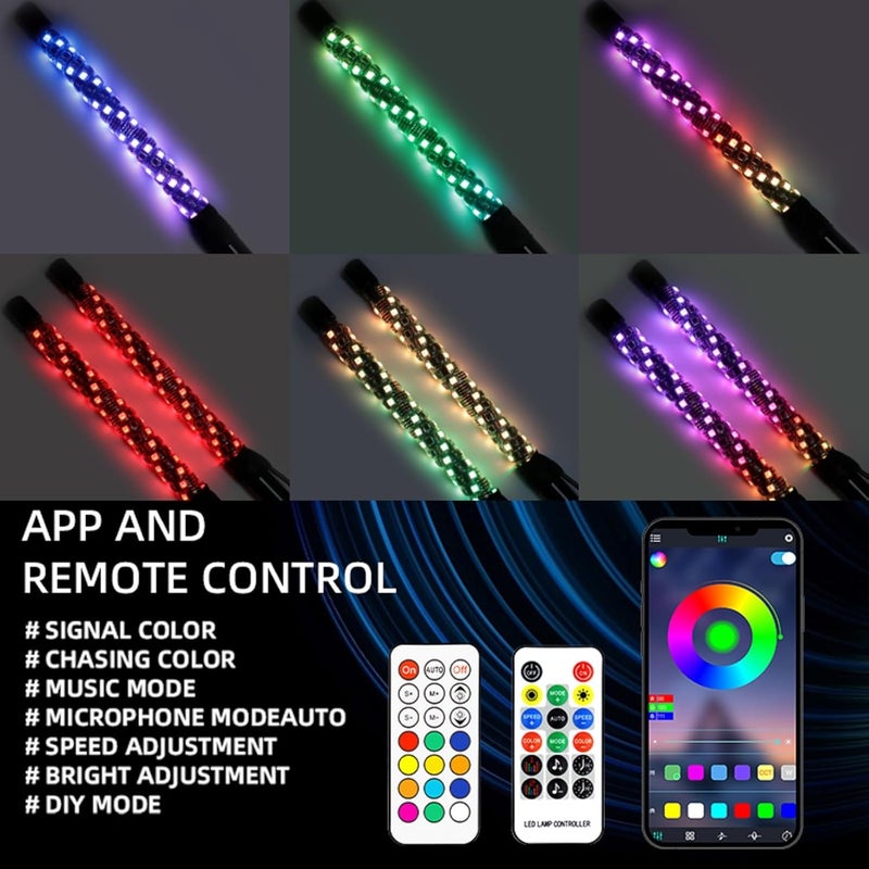 S7 2 Pack 1FT Whip Lights, LED Whip Light with App & Remote Control, Spiral RGB Chasing Lighted Antenna Whips,Whip Light for UTV ATV RZR SXS Can-Am Dune Buggy Offroad Truck (1ft) - Image 3